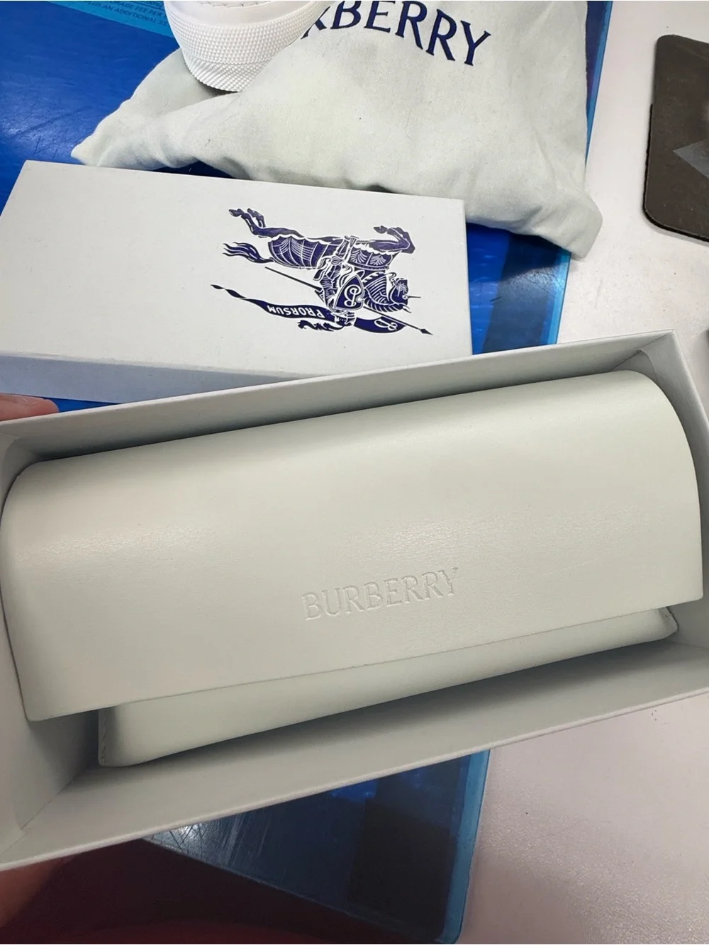 Burberry White Box with Navy Knight Logo and Dust Bag Sunglasses Women